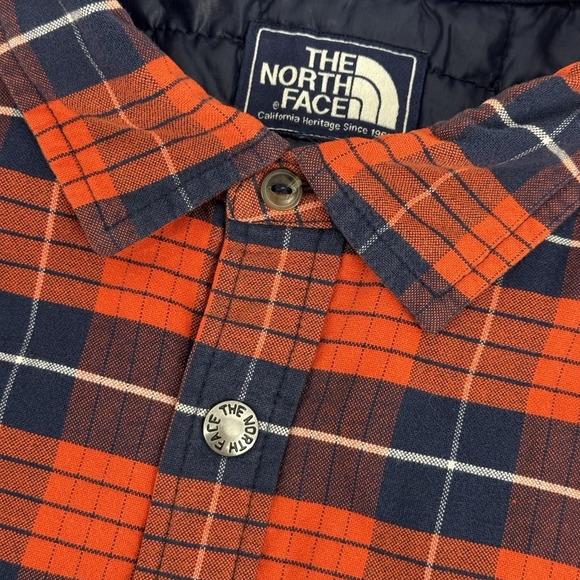 The North Face Men's L Red/Orange Plaid Flannel Shirt Jacket Puffer Lined - Picture 1 of 13